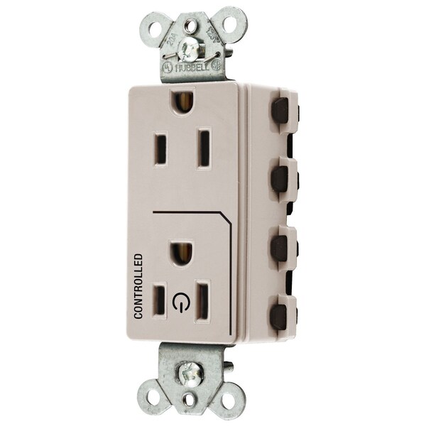 Hubbell Wiring Device-Kellems Straight Blade Devices, Receptacles, Style Line Decorator Duplex, SNAPConnect, Half Controlled, 15A 125V, 2-Pole 3-Wire Grounding, Nylon, Light Almond - SNAP2152C1LA