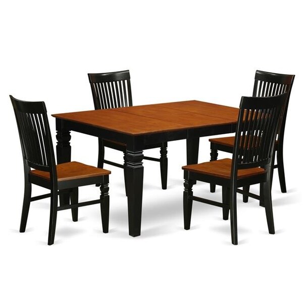East West Furniture East West Furniture WEST5-BCH-W Rectangle Table & 4 Wood Seat Dinette Chairs; 5 piece - Black & Cherry - WEST5-BCH-W