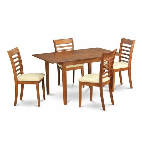 East West Furniture East West Furniture PSML5-SBR-C 5Pc Set Picasso Table with 12 in butterfly leaf and 4 padded seat chairs - PSML5-SBR-C