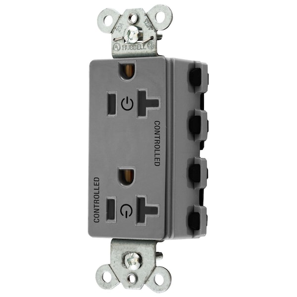 Hubbell Wiring Device-Kellems Straight Blade Devices, Receptacles, Style Line Decorator Duplex, SNAPConnect, Controlled, 20A 125V, 2-Pole 3-Wire Grounding, Nylon, Gray - SNAP2162C2GY
