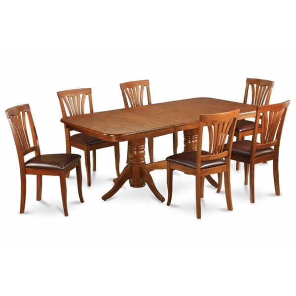 East West Furniture 9pc Napoleon Double Pedestal Table and 8 Avon Faux Leather Seat Chairs - NAAV9-SBR-LC