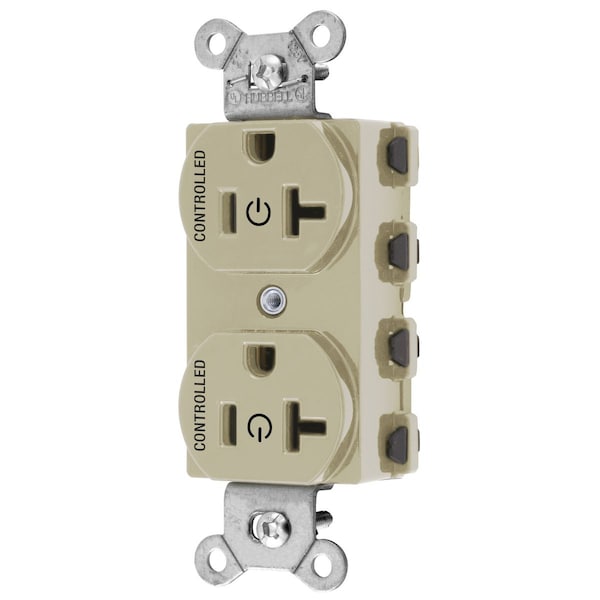 Hubbell Wiring Device-Kellems Straight Blade Devices, Receptacles, Duplex, SNAPConnect, Controlled, 20A 125V, 2-Pole 3-Wire Grounding, Nylon, Ivory - SNAP5362C2I