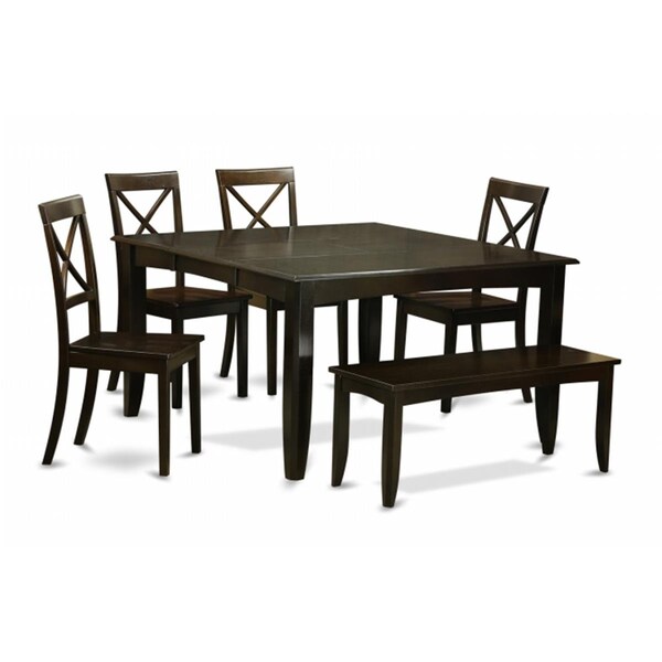 East West Furniture 6 Piece Dining Room Set With Benchdining Tablewith Leaf and 4 Kitchen Chair Plus Bench - PFBO6-CAP-W