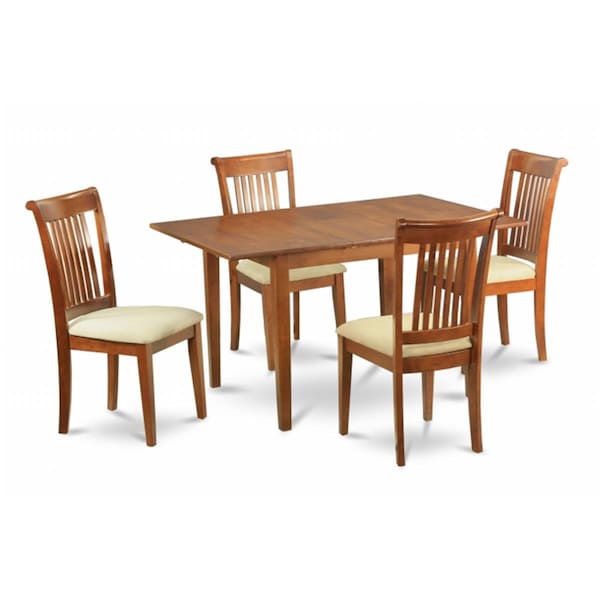 East West Furniture 5Pc Set Picasso Table with 12 in butterfly leaf and 4 Wood seat chairs - PSPO5-SBR-W