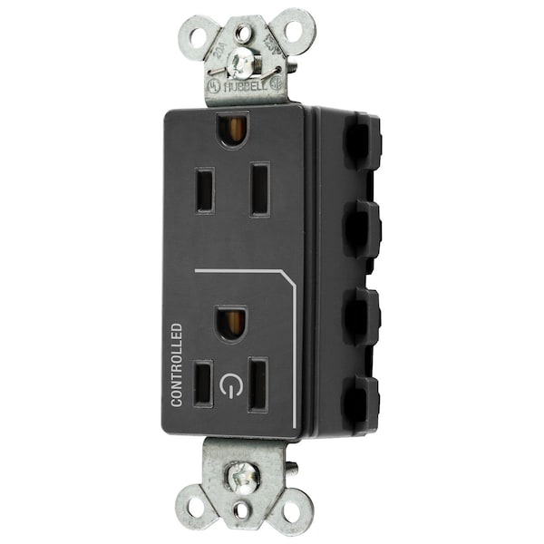 Hubbell Wiring Device-Kellems Straight Blade Devices, Receptacles, Style Line Decorator Duplex, SNAPConnect, Half Controlled, 15A 125V, 2-Pole 3-Wire Grounding, Nylon, Black - SNAP2152C1BK