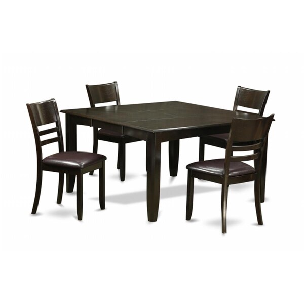 East West Furniture 5 Piece Dining Table Set-Dinette Table With Leaf and 4 Dinette Chairs - PFLY5-CAP-LC