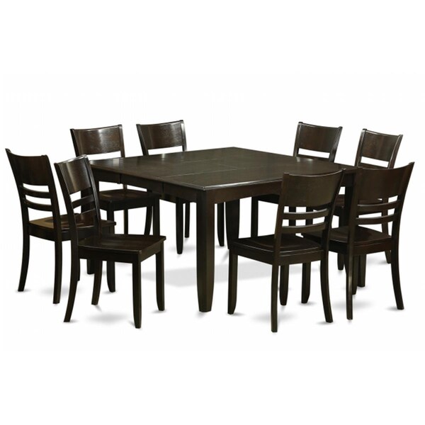 East West Furniture 9 Piece Dining Room Table Set-Kitchen Table With Leaf and 8 Kitchen Chairs - PFLY9-CAP-W