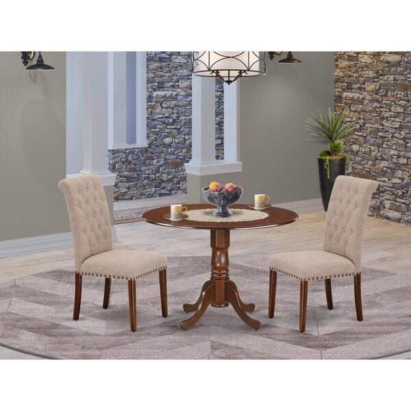 East West Furniture 3 Piece Dublin Dinette Set - Mahogany & Light Fawn - DLBR3-MAH-04