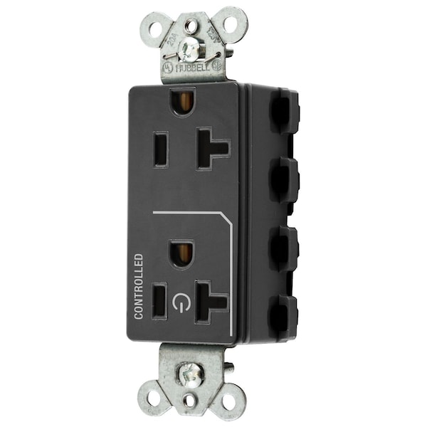 Hubbell Wiring Device-Kellems Straight Blade Devices, Receptacles, Decorator Duplex, SNAPConnect, Half Controlled, 20A 125V, 2-Pole 3-Wire Grounding, Nylon, Black - SNAP2162C1BK