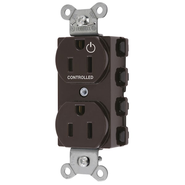 Hubbell Wiring Device-Kellems Straight Blade Devices, Receptacles, Duplex, SNAPConnect, Split Circuit, Half Controlled, 15A 125V, 2-Pole 3-Wire Grounding, Nylon, Brown - SNAP5262C1