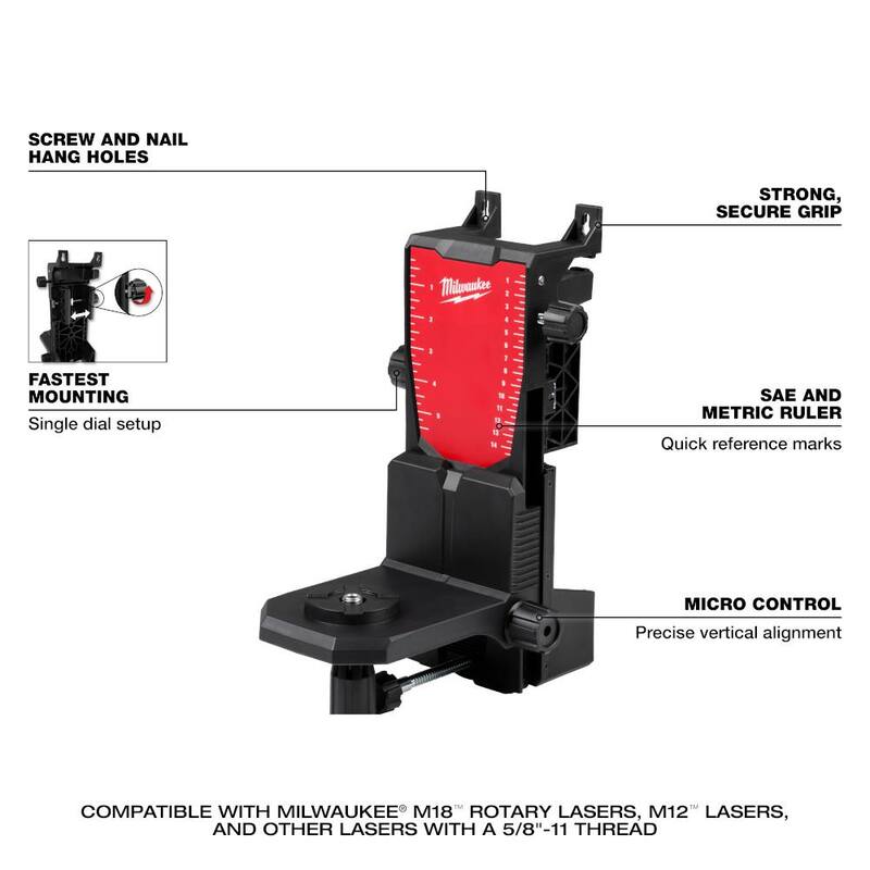 Milwaukee M18 2000 ft. Red Exterior Rotary Laser Level Kit with Receiver with Rotary Laser Wall Mount - 3701-21-48-35-3702