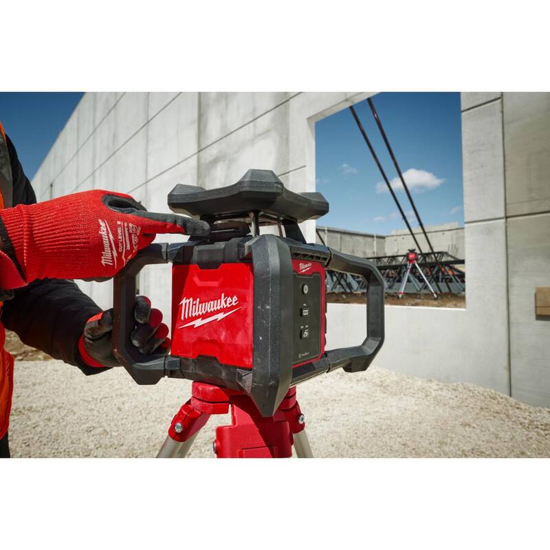 Milwaukee M18 2000 ft. Red Exterior Rotary Laser Level Kit with Receiver with Rotary Laser Wall Mount - 3701-21-48-35-3702