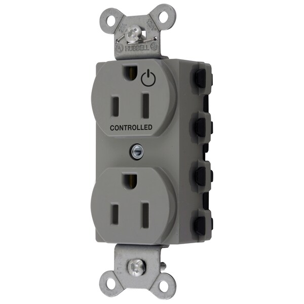 Hubbell Wiring Device-Kellems Straight Blade Devices, Receptacles, Duplex, SNAPConnect, Split Circuit, Half Controlled, 15A 125V, 2-Pole 3-Wire Grounding, Nylon, Gray - SNAP5262C1GY