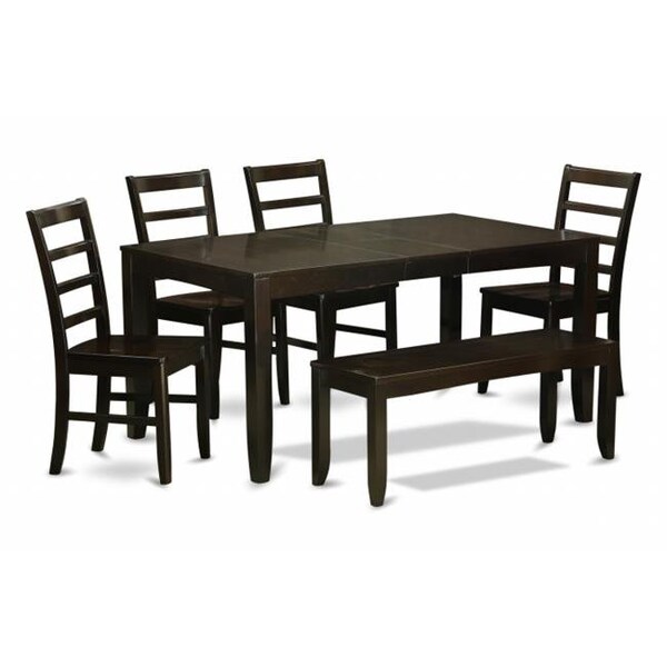East West Furniture East West Furniture LYPF6-CAP-W 6 Piece Dining Room Set With Bench-Table With Leaf and 4 Dining Room Chairs Bench - LYPF6-CAP-W