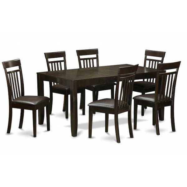 East West Furniture 7 Piece Dining Table Set-Table With Leaf and 6 Dining Room Chairs - LYCA7-CAP-LC