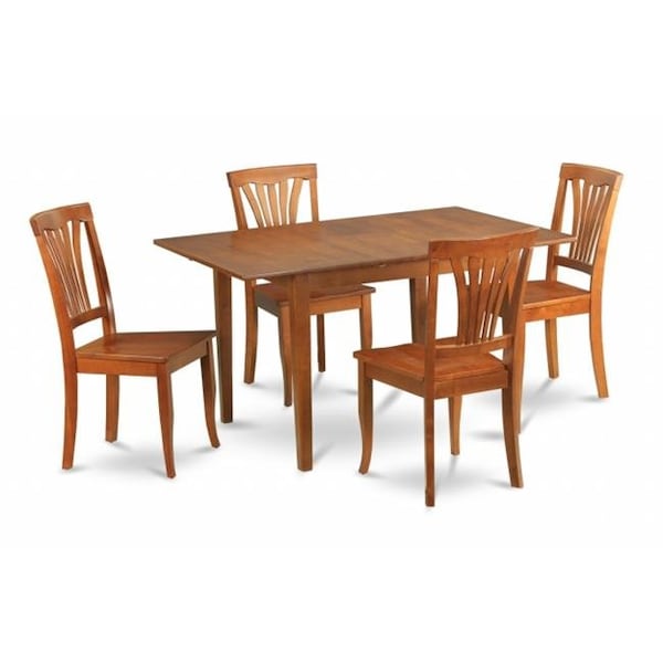 East West Furniture East West Furniture PSAV5-SBR-W 5Pc Set Picasso Table with 12 in butterfly leaf and 4 Avon wood seat chairs - PSAV5-SBR-W