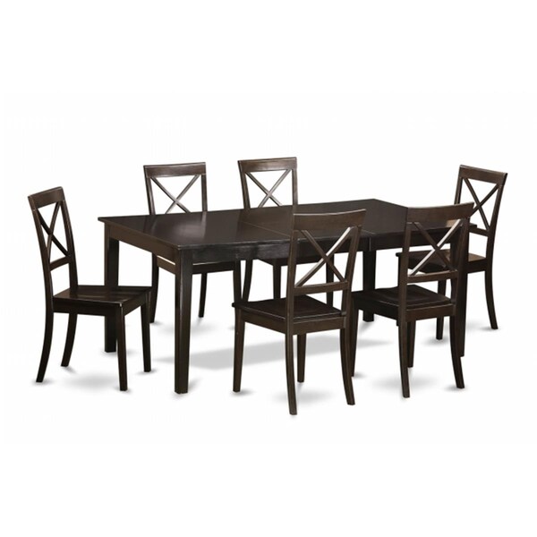 East West Furniture 7 Piece Dining Table Set For 6-Dining Table Having Leaf and 6 Dinette Chairs - HEBO7-CAP-W