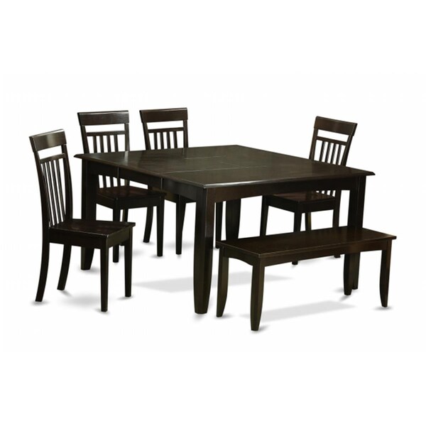 East West Furniture 6 Piece Dining Set With Benchkitchen Table With Leaf and 4 Kitchen Chair Plus Bench - PFCA6-CAP-W