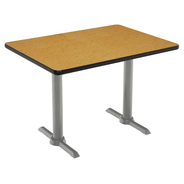 Kfi Rectangle KFI Mode 30" x 60" Conference Table, Medium Oak Finish, Silver T-leg Base, Bistro Height - T3060-B2065-SL-MO-38