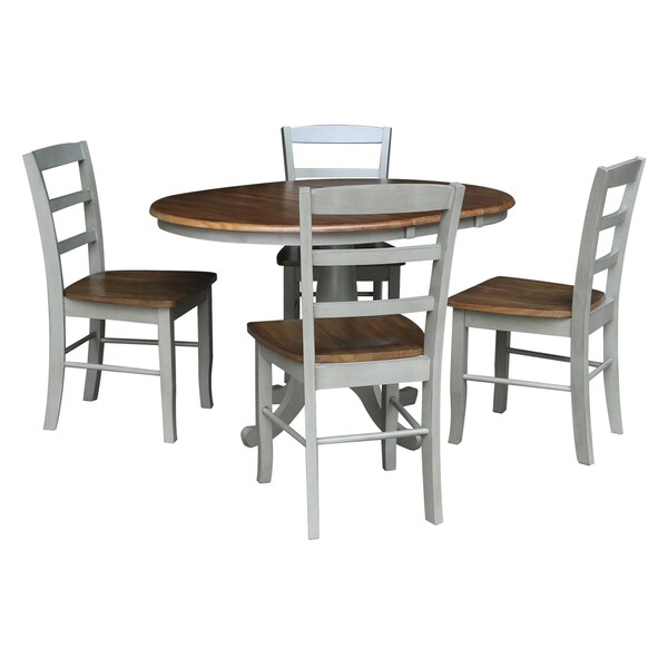 International Concepts 36 in. Round Extension Dining Table with 4 Madrid LadderBack Chairs - 5 Piece Dining Set - K41-36RXT-C2-4
