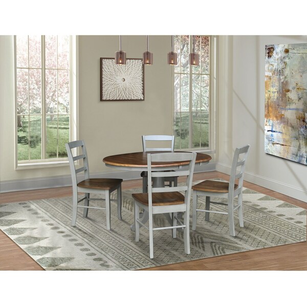 International Concepts 36 in. Round Extension Dining Table with 4 Madrid LadderBack Chairs - 5 Piece Dining Set - K41-36RXT-C2-4