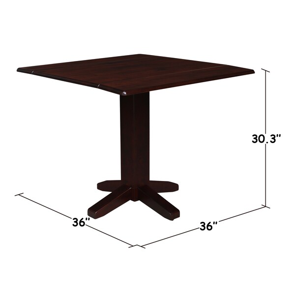 International Concepts Round 36 in Square Dual Drop Leaf Dining Table, Rich Mocha, 36 in W, 36 in L, 30 in H, Wood - T15-36SDP