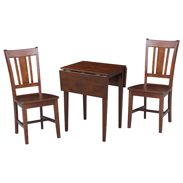International Concepts Rectangle Small Dual Drop Leaf Table with 2 San Remo Chairs, Espresso, 36 in W, 22 in L, 29 in H - K581-2236D-C10