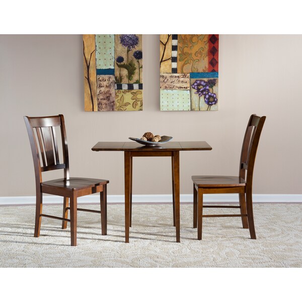 International Concepts Rectangle Small Dual Drop Leaf Table with 2 San Remo Chairs, Espresso, 36 in W, 22 in L, 29 in H - K581-2236D-C10