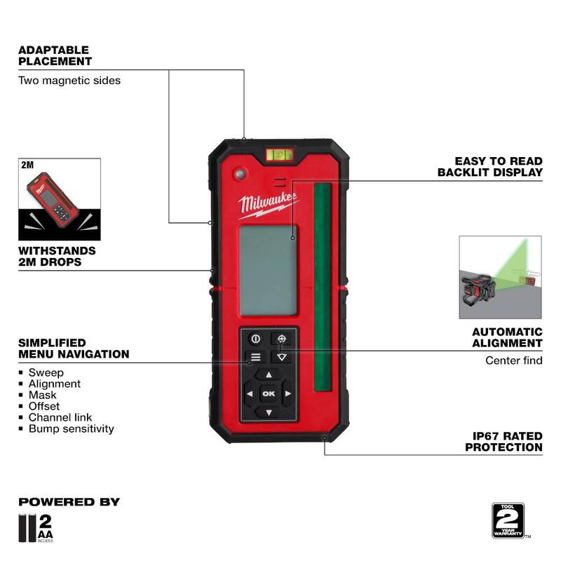 Milwaukee M18 1000 ft. Green Interior Rotary Laser Level Kit with Remote/Receiver, Wall Mount Bracket, and Receiver Clamp - 3702-21