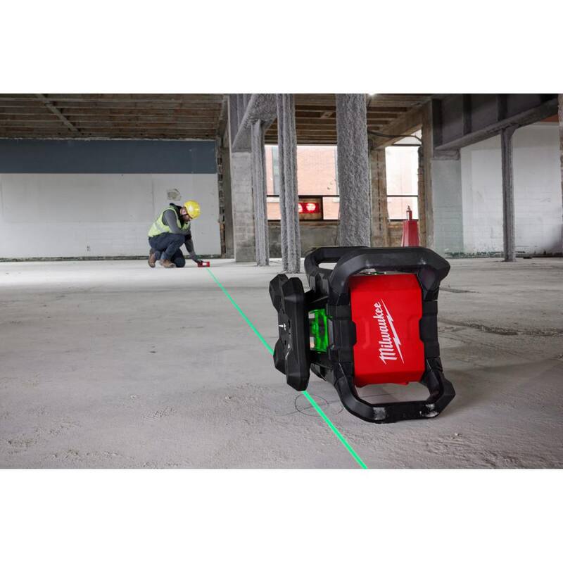 Milwaukee M18 1000 ft. Green Interior Rotary Laser Level Kit with Remote/Receiver, Wall Mount Bracket, and Receiver Clamp - 3702-21