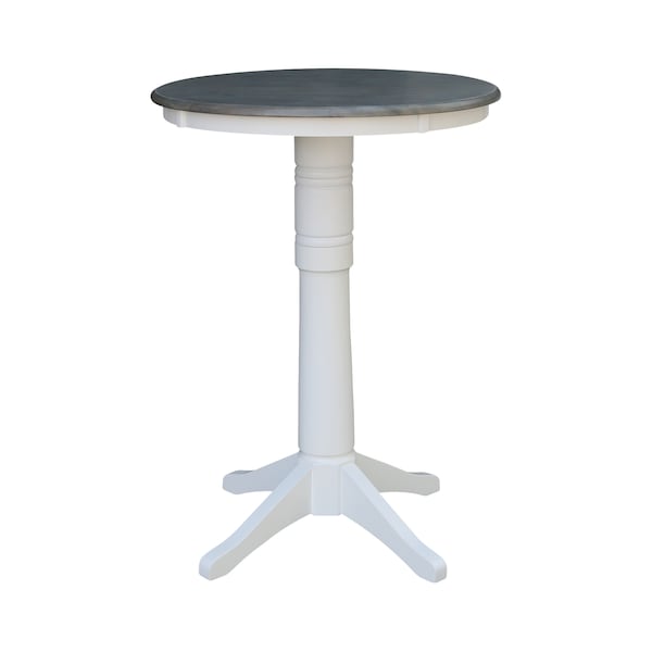 International Concepts Round 30 in Rd Pedestal Bar Ht Table, 2 X-Back Bar Ht Stools, White/Heather Gray, 30 in W, 30 in L - K05-30RT-27B-S6133-2