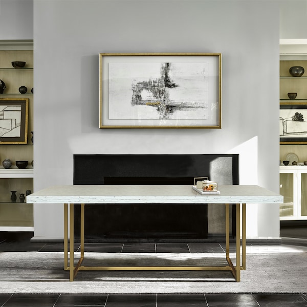 Armen Living Harmony Contemporary Dining Table in Brushed Gold Finish and Ash Veneer Top - LCHRDIBG