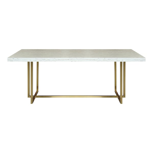 Armen Living Harmony Contemporary Dining Table in Brushed Gold Finish and Ash Veneer Top - LCHRDIBG