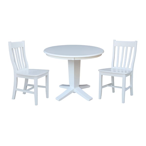 International Concepts 36 in. Solid Wood Round Top Pedestal Dining Table with 2 Chairs in White - K08-36RT-23B-C61-2