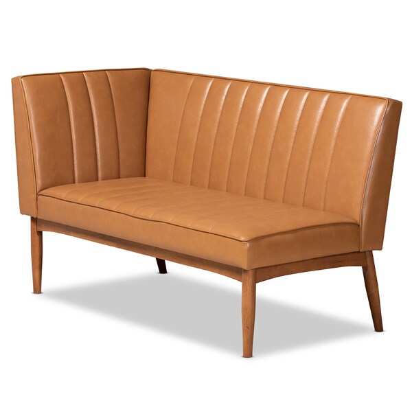 Baxton Studio Daymond Mid-Century Modern Tan Faux Leather and Walnut Brown Finished Wood 3-Piece Dining Nook Set - 186-11352-9305-ZORO