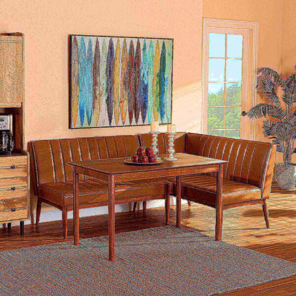 Baxton Studio Daymond Mid-Century Modern Tan Faux Leather and Walnut Brown Finished Wood 3-Piece Dining Nook Set - 186-11352-9305-ZORO