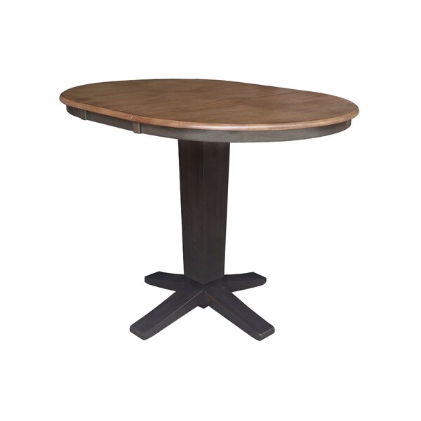 International Concepts 36 in. Solid Wood Round Extension Dining Table with 4 Counter Height Stools in Hickory/Washed Coal - K45-36RXT-23-S6172-4