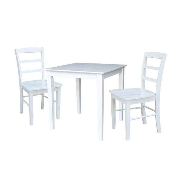 International Concepts Square 30X30 Dining Table with 2 Ladder Back Chairs, White, 30 in W, 30 in L, 30 in H, Wood, White - K08-3030-C2P-2
