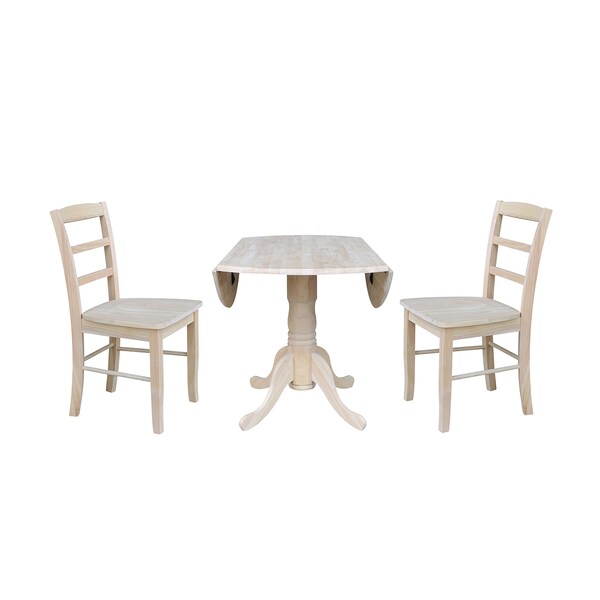 International Concepts Round 42 in Dual Drop Leaf Table with 2 Madrid Chairs, Unfinished, 42 in W, 42 in L, 29.75 in H - K-42DP-C2P-2