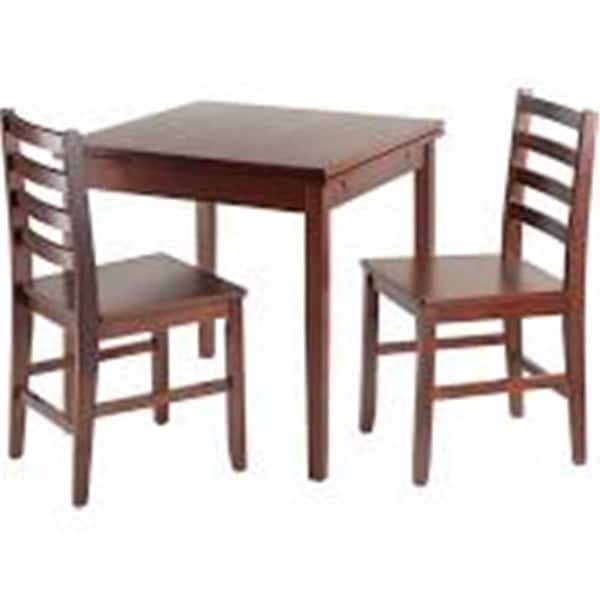 Winsome Trading 3 Piece Pulman Extension Table with 2 Ladder Back Chairs Set, Walnut - 94367