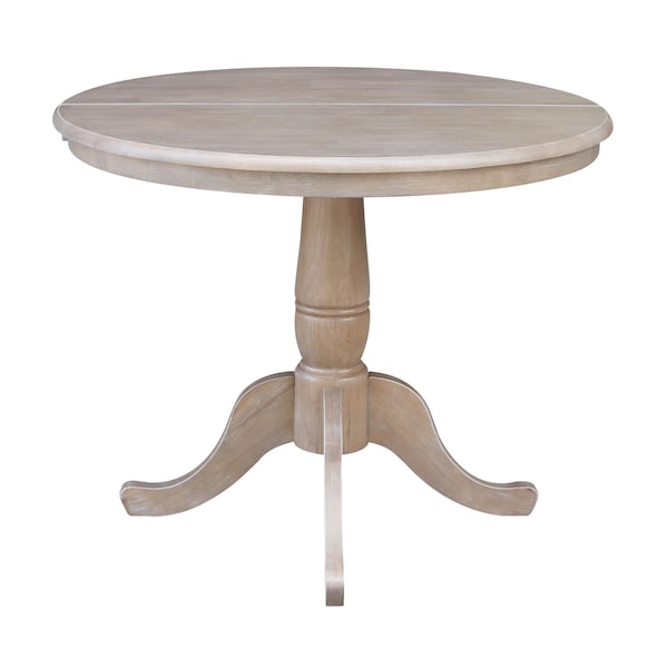 International Concepts Round 36 in Rd Top Pedestal Table, 12 in Leaf, 28.9 inH, Dining Ht, Washed Gray Taupe, 36 in W, 48 in L - K09-36RXT