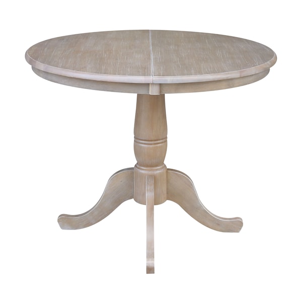 International Concepts Round 36 in Rd Top Pedestal Table, 12 in Leaf, 28.9 inH, Dining Ht, Washed Gray Taupe, 36 in W, 48 in L - K09-36RXT