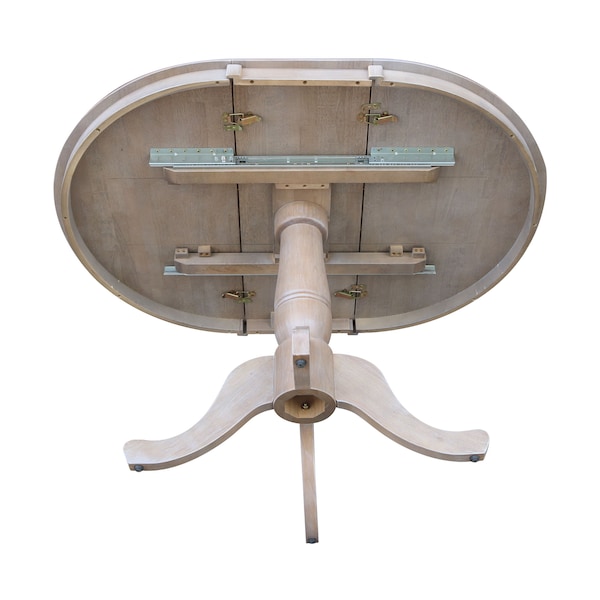 International Concepts Round 36 in Rd Top Pedestal Table, 12 in Leaf, 28.9 inH, Dining Ht, Washed Gray Taupe, 36 in W, 48 in L - K09-36RXT