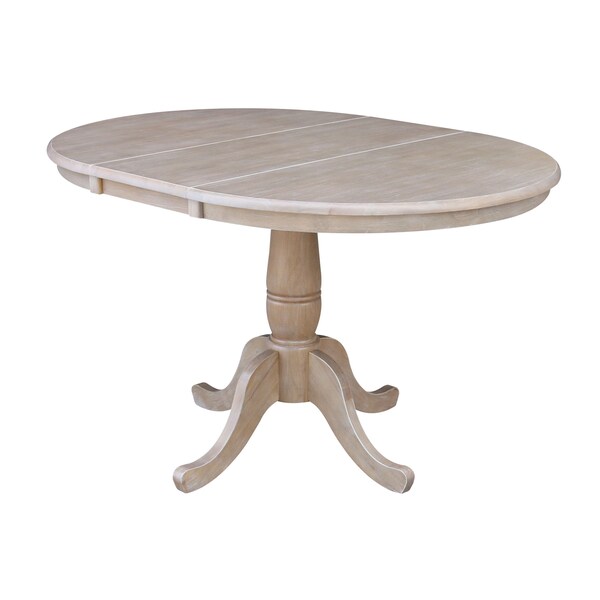 International Concepts Round 36 in Rd Top Pedestal Table, 12 in Leaf, 28.9 inH, Dining Ht, Washed Gray Taupe, 36 in W, 48 in L - K09-36RXT