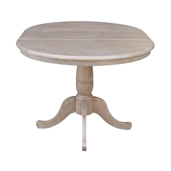 International Concepts Round 36 in Rd Top Pedestal Table, 12 in Leaf, 28.9 inH, Dining Ht, Washed Gray Taupe, 36 in W, 48 in L - K09-36RXT