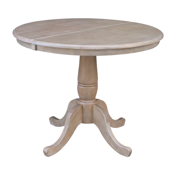 International Concepts Round 36 in Rd Top Pedestal Table, 12 in Leaf, 28.9 inH, Dining Ht, Washed Gray Taupe, 36 in W, 48 in L - K09-36RXT