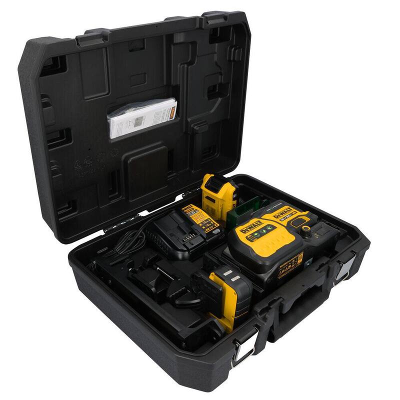 DEWALT 230 ft. Green Self-Leveling 3-Plane Laser Level Kit with 20-Volt 2.0 Ah Battery, Charger, Detector and Kitbox - DCLE34033D1