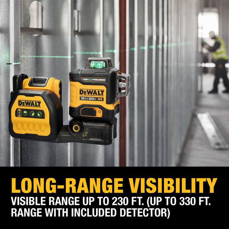 DEWALT 230 ft. Green Self-Leveling 3-Plane Laser Level Kit with 20-Volt 2.0 Ah Battery, Charger, Detector and Kitbox - DCLE34033D1