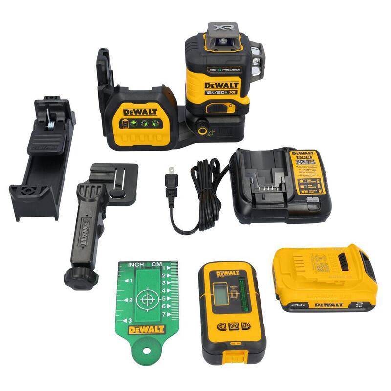 DEWALT 230 ft. Green Self-Leveling 3-Plane Laser Level Kit with 20-Volt 2.0 Ah Battery, Charger, Detector and Kitbox - DCLE34033D1