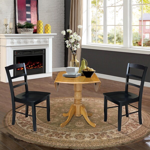 International Concepts 42 in. Dual Drop Leaf Table with 2 Ladder Back Dining Chairs - 3 Piece Dining Set - K04-42DP-C46-2P